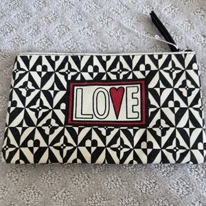 BRIGHTON Black & White Pattern LOVE Zip Top Cosmetic Makeup Bag